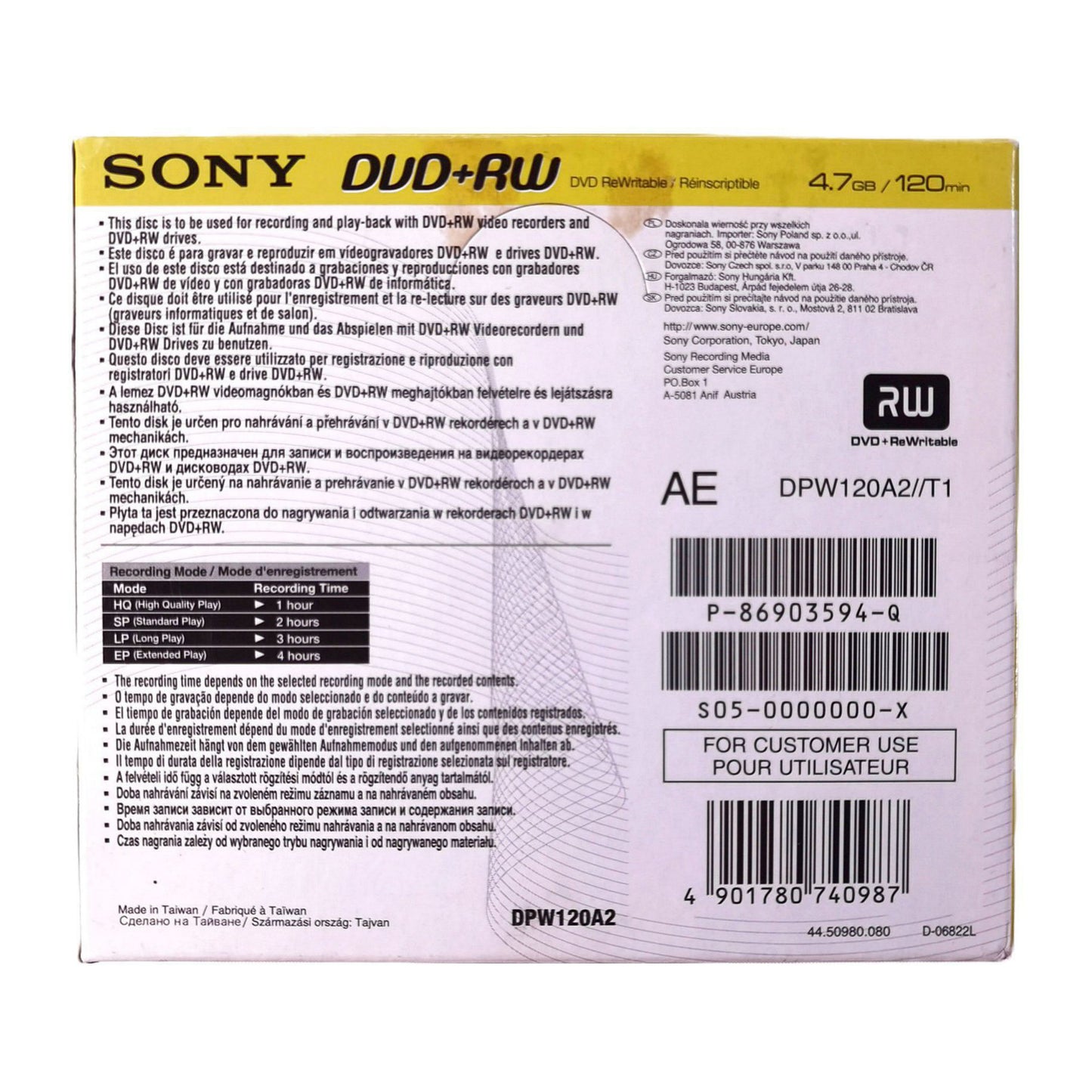 DVD+RW (4.7GB) ( x5 ) Sony