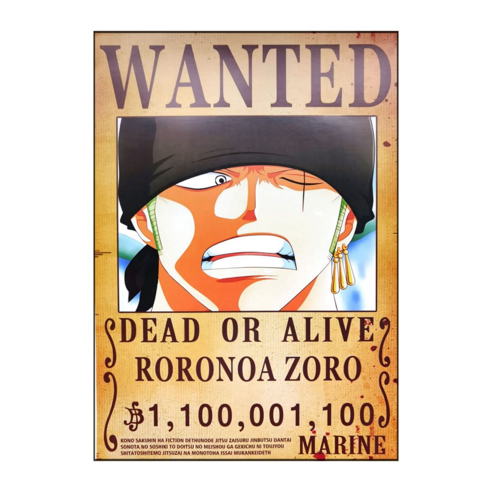 One Piece: Wanted Poster Roronoa Zoro 1100001100 (420Mm X 285Mm)