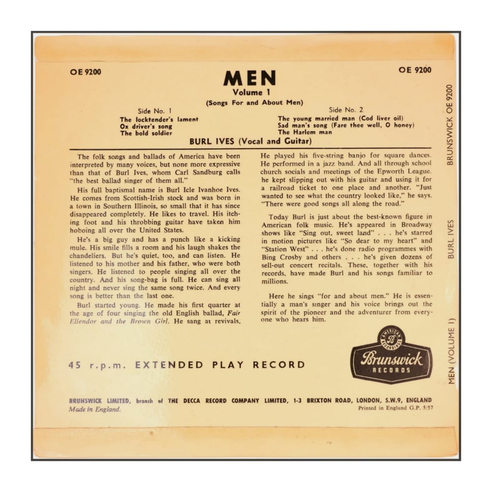Burl Ives: Songs For And About Men Vol 1