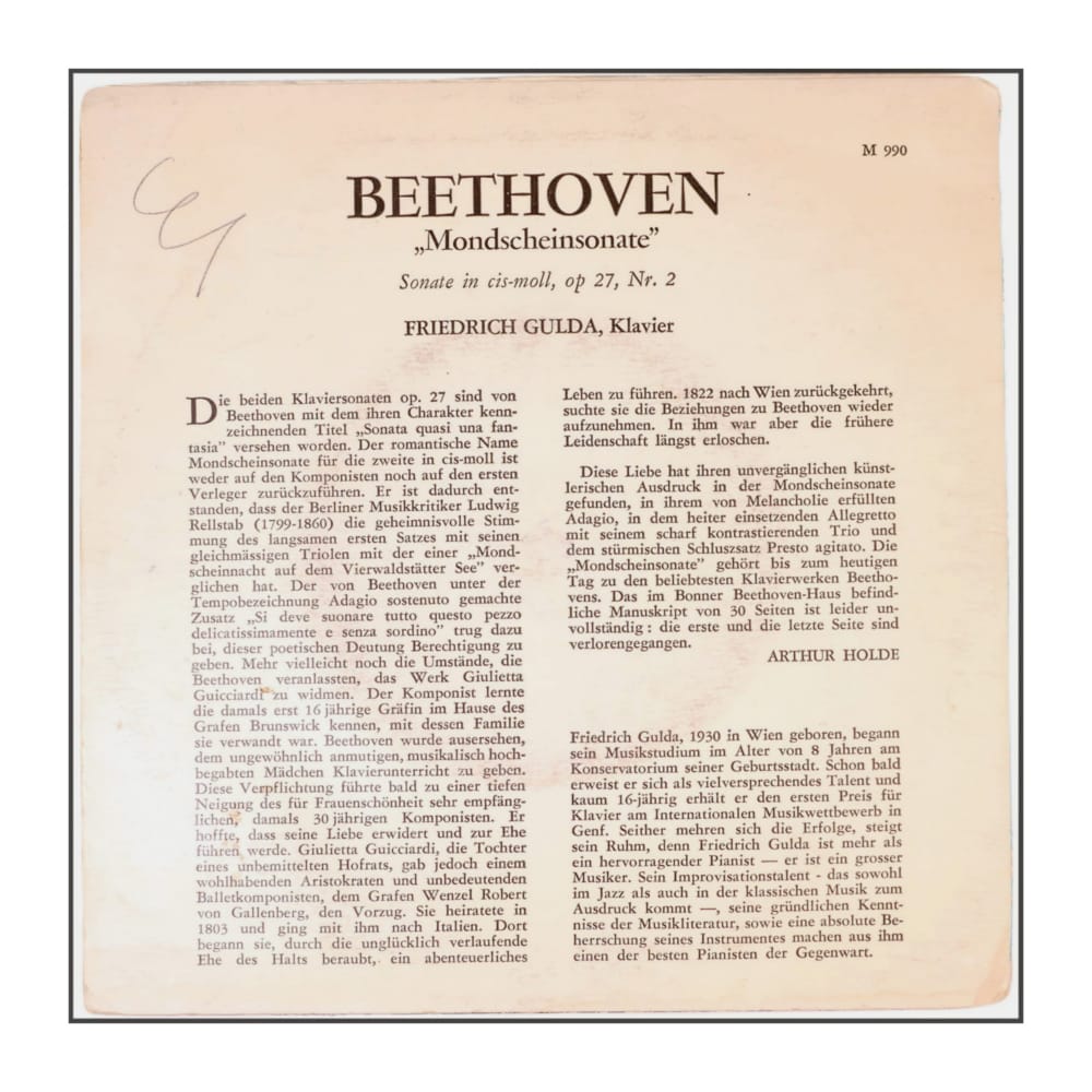 Friedrich Gulda & Ludwig Van Beethoven: Sonate Nr. 14 In Cis-Moll, 'Mondschein'