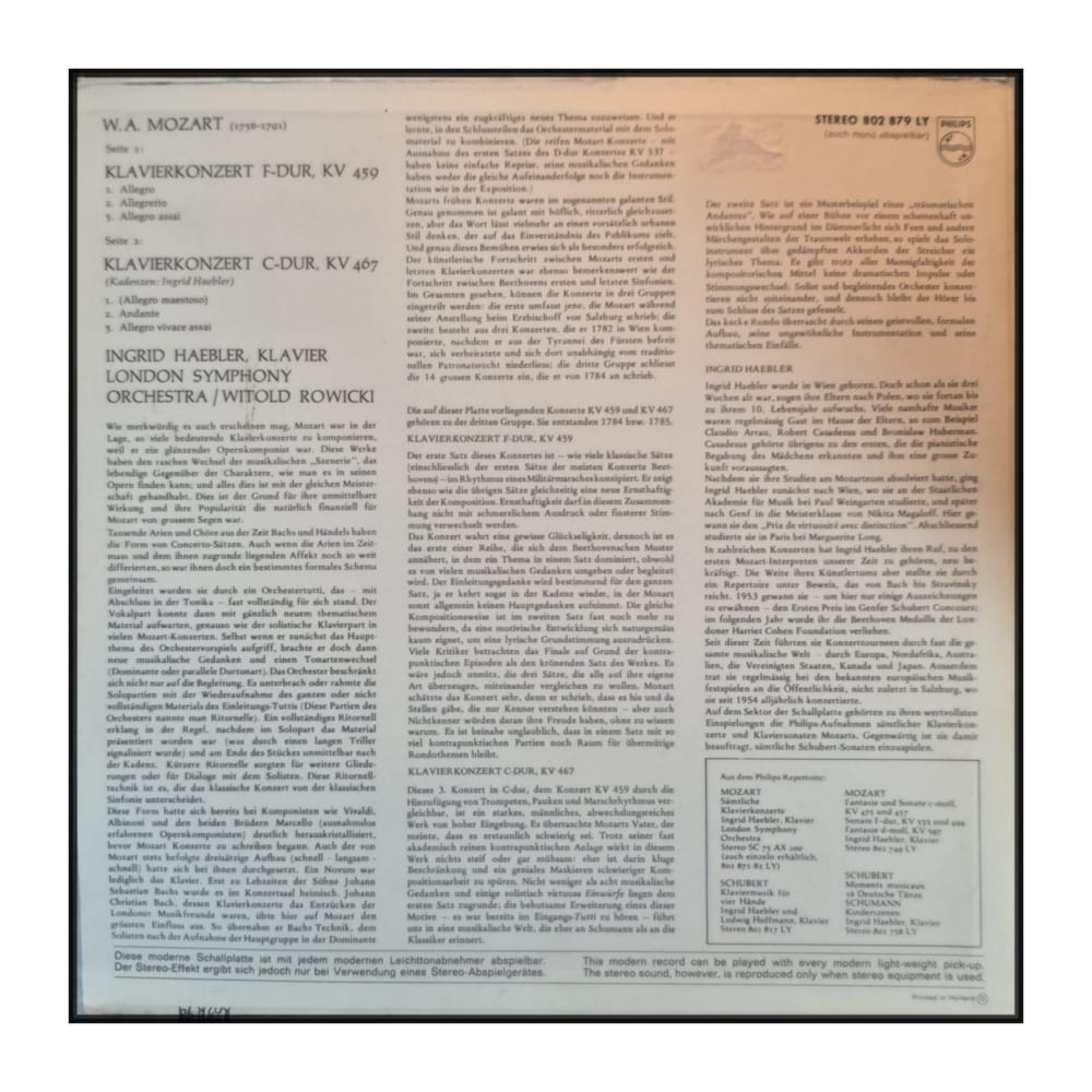 Ingrid Haebler & London Symphony Orchestra & Witold Rowicki: Mozart: Klavierkonzert Nr. 19 & Nr. 21