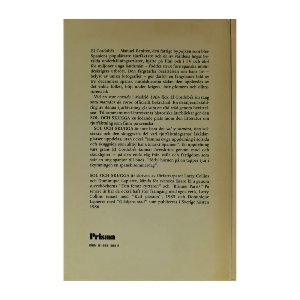 Larry Collins: Sol Och Skugga Boken Om El Cordobés