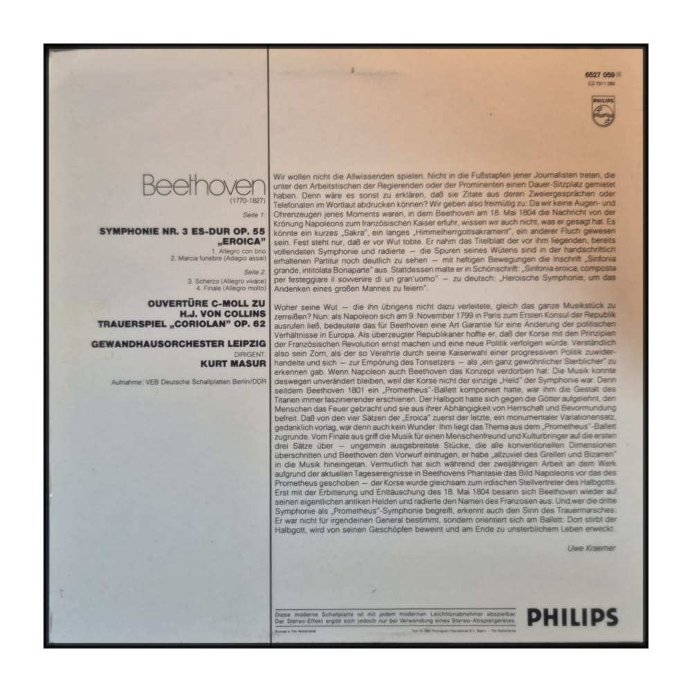 Ludwig Van Beethoven & Gewandhausorchester Leipzig & Kurt Masur: Symphonie Nr. 3 »Eroica« / Coriolan-Ouvertüre