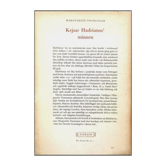 Marguerite Yourcenar: Kejsar Hadrianus' Minnen