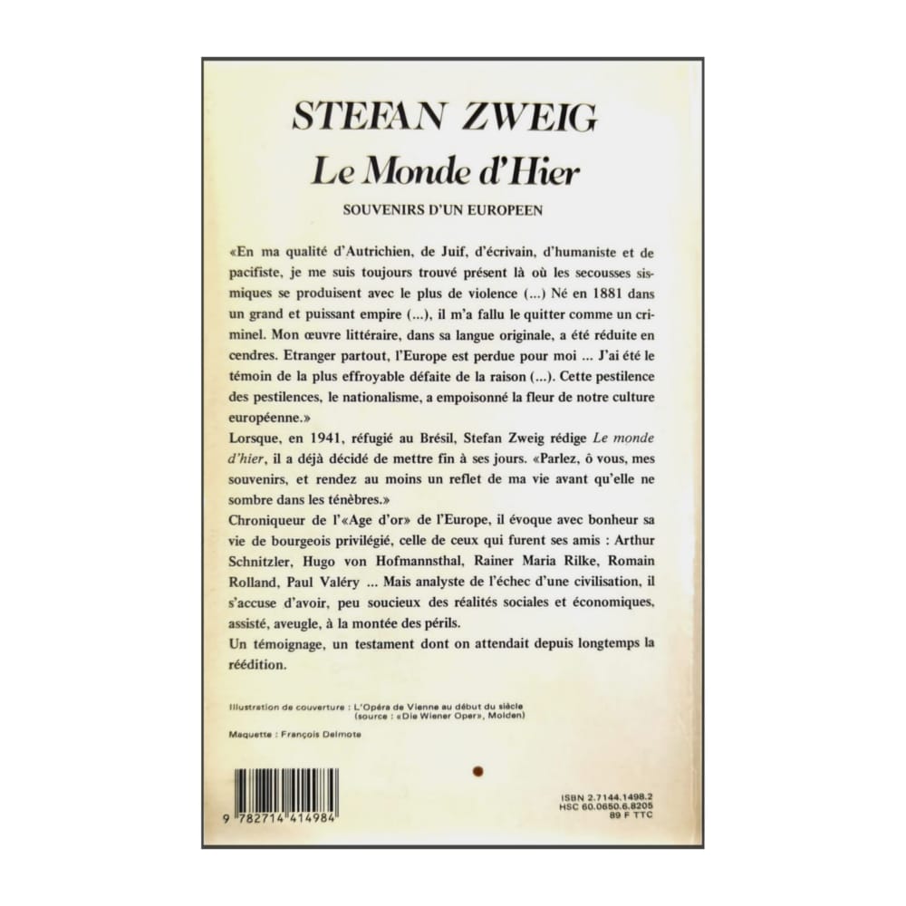 Stefan Zweig: Le Monde D'Hier