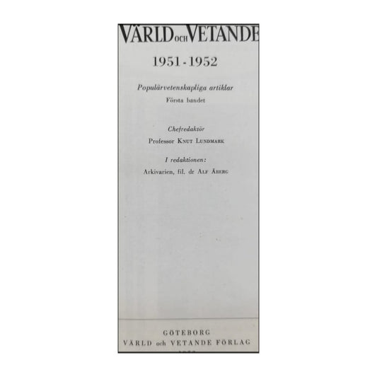 Värld Och Vetande 1951-1952