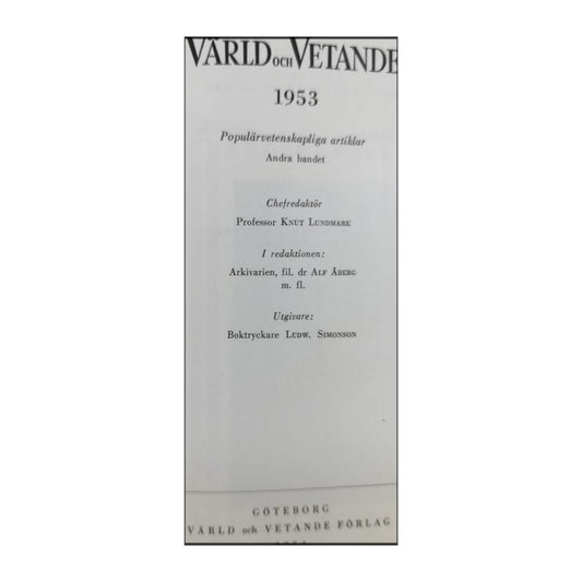 Värld Och Vetande 1953