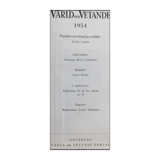 Värld Och Vetande 1954