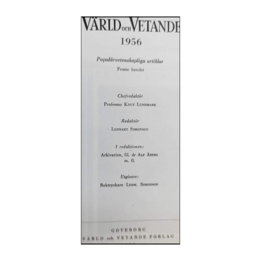 Värld Och Vetande 1956