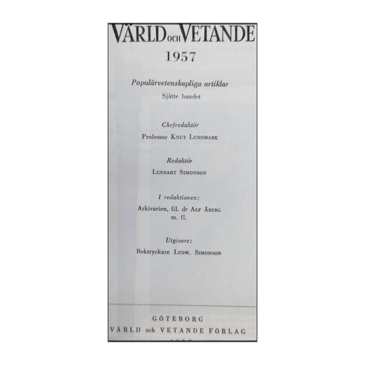 Värld Och Vetande 1957