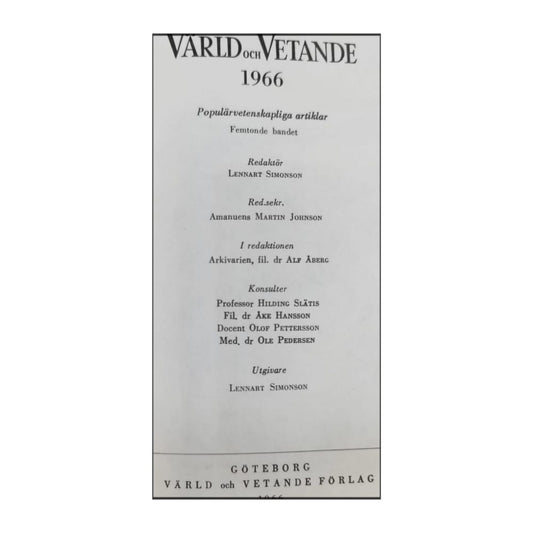 Värld Och Vetande 1966