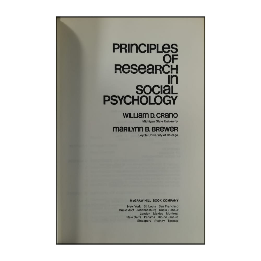 Marilynn B. Brewer & William D. Crano: Principles Of Research In Social Psychology