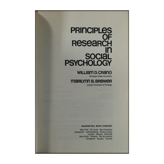 Marilynn B. Brewer & William D. Crano: Principles Of Research In Social Psychology