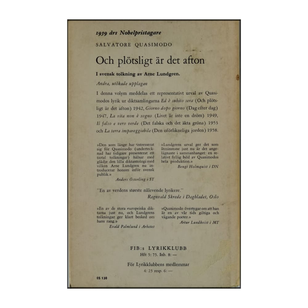 Salvatore Quasimodo: Och Plötsligt Är Det Afton