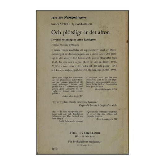 Salvatore Quasimodo: Och Plötsligt Är Det Afton