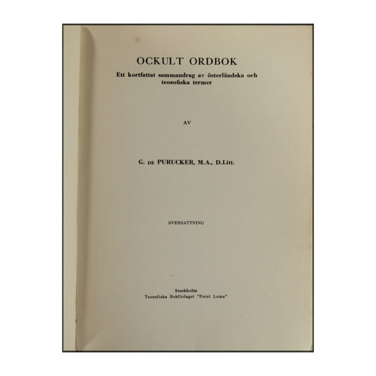 G. De Purucker: Ockult Ordbok