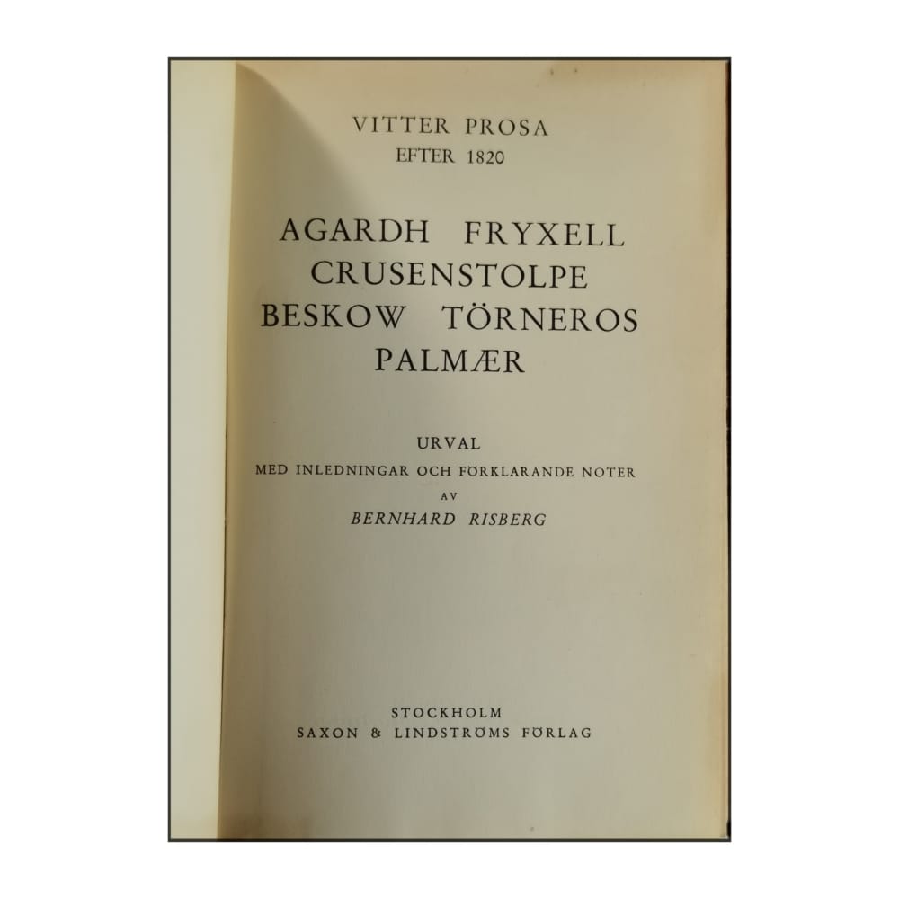 Bernhard Risberg: Vitter Prosa Efter 1820