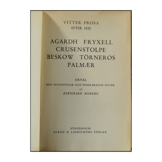 Bernhard Risberg: Vitter Prosa Efter 1820