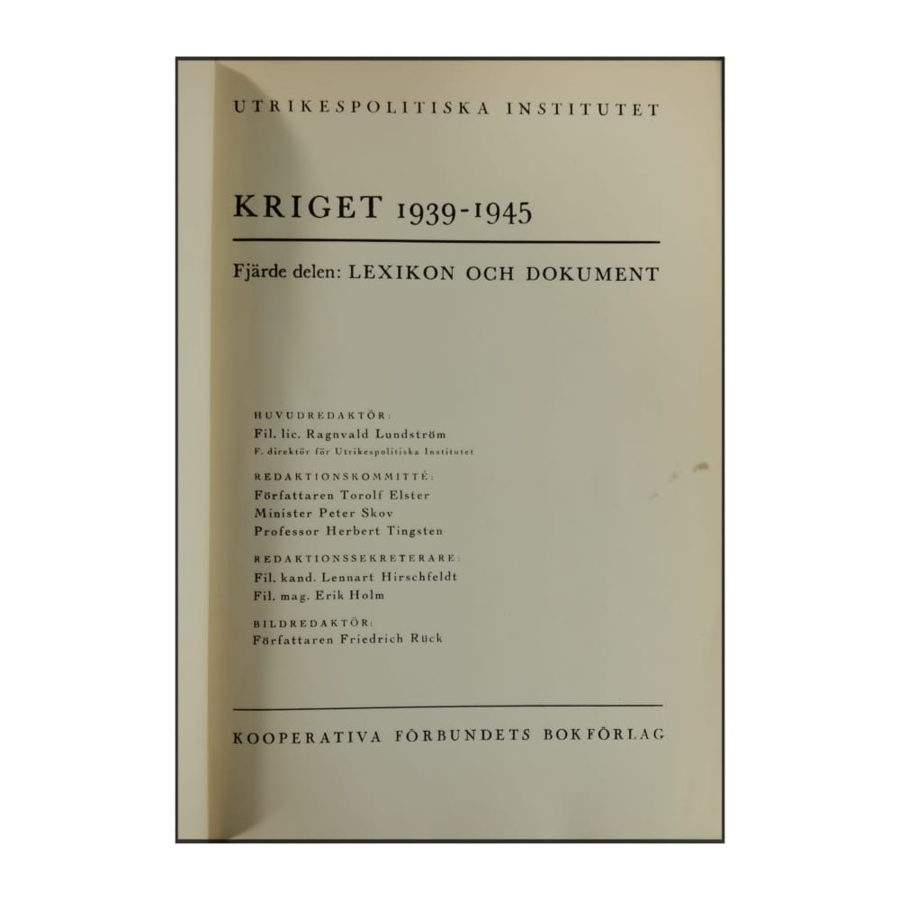 Kriget 1939-1945 V4: Lexikon Och Dokument