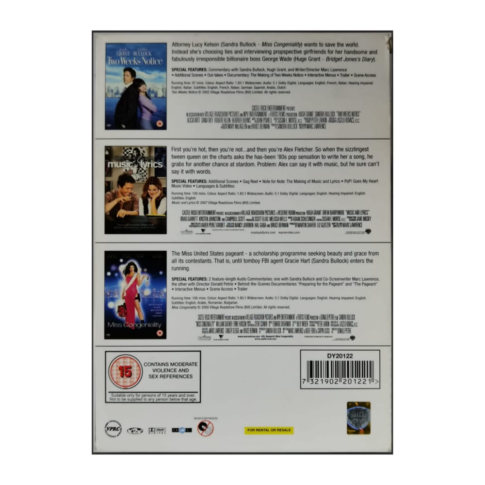 Two Weeks Notice + Music And Lyrics + Miss Congeniality