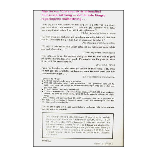 Pockettidningen R 1973 Nr 2 Den Lönsamma Arbetslösheten