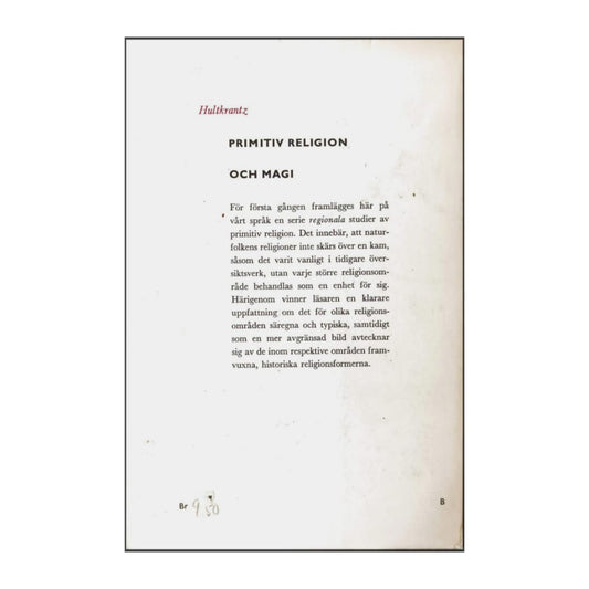 Åke Hultkrantz: Primitiv Religion Och Magi