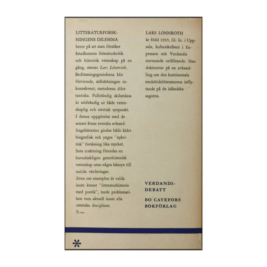 Lars Lönnroth: Litteratur Forskningens Dilemma