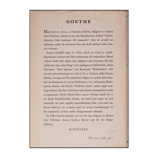 Goethe: Världslitteratur Från Renässans Till Romantik