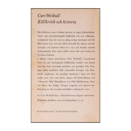 Curt Weibull: Källkritik Och Historia