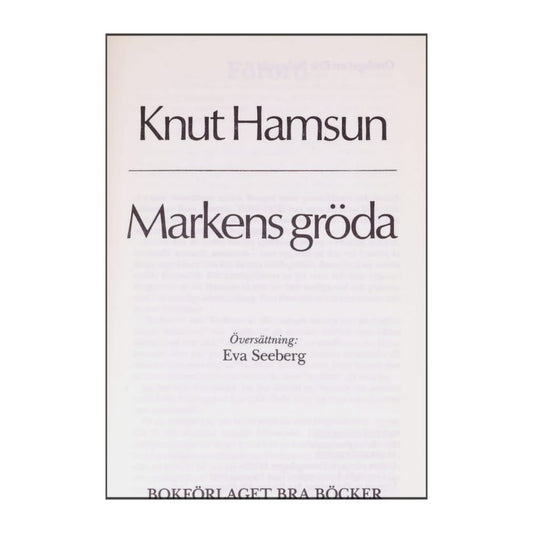 Knut Hamsun: Markens Gröda