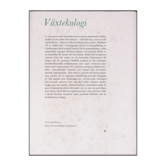 M. G. Stålfelt: Växtekologi