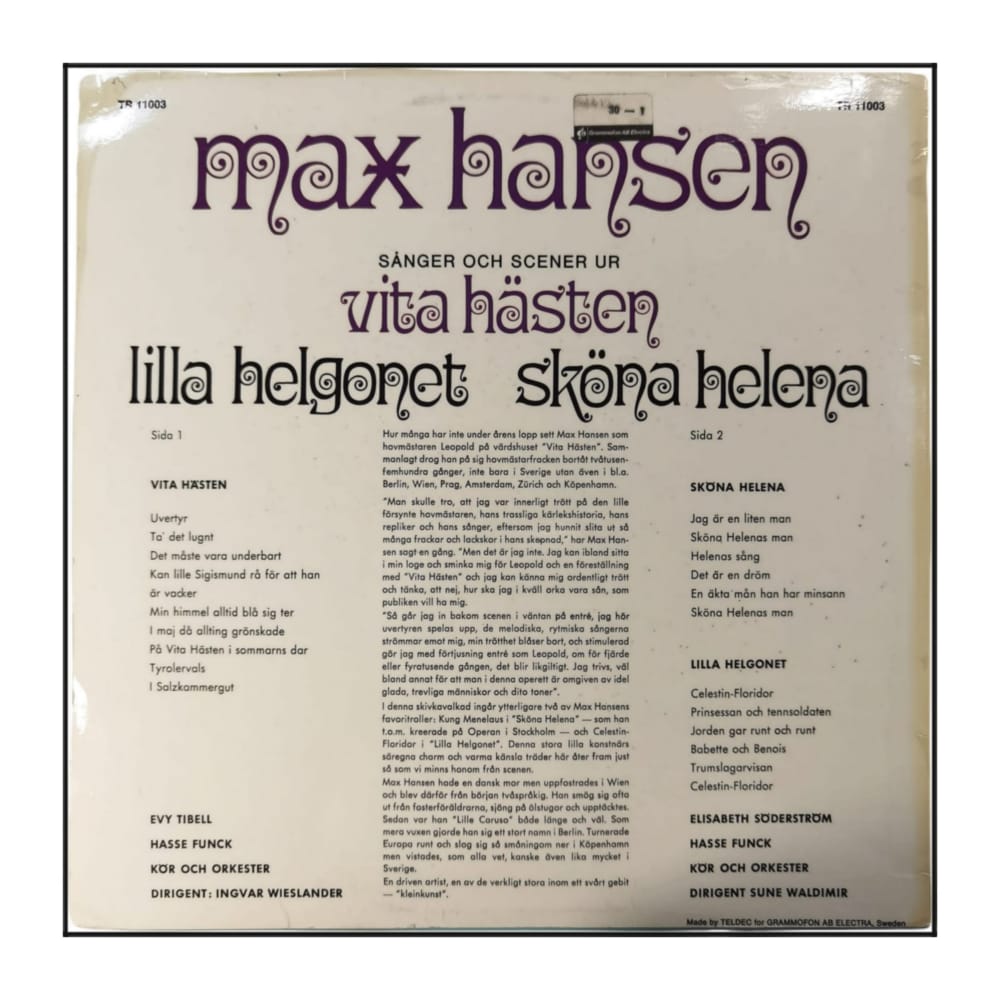 Max Hansen: Vita Hästen - Lilla Helgonet - Sköna Helena