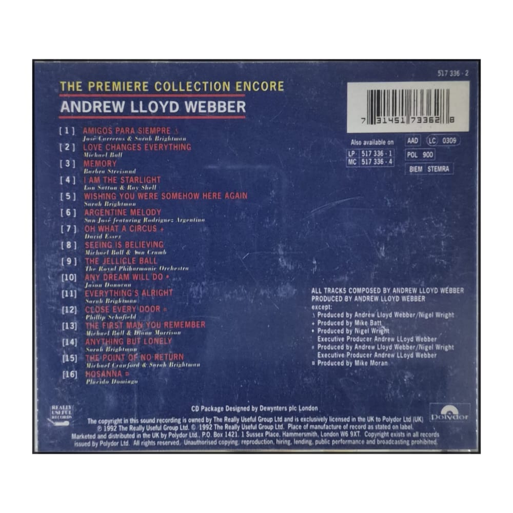 Andrew Lloyd Webber: The Premiere Collection Encore