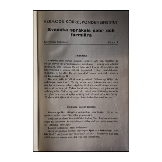 Hermods Korrespondensinstitut: Svenska Språkets Sats- Och Formlära