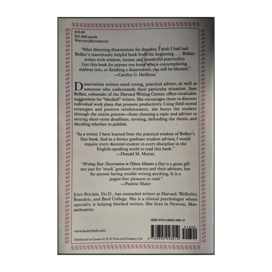Joan Bolker: Writing Your Dissertation In Fifteen Minutes A Day