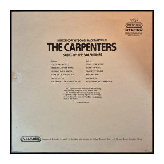 The Valentines: Million Copy Hit Songs Made Famous By The Carpenters