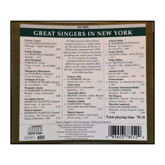 Prima Voce: Great Singers In New York: The Age Of Caruso