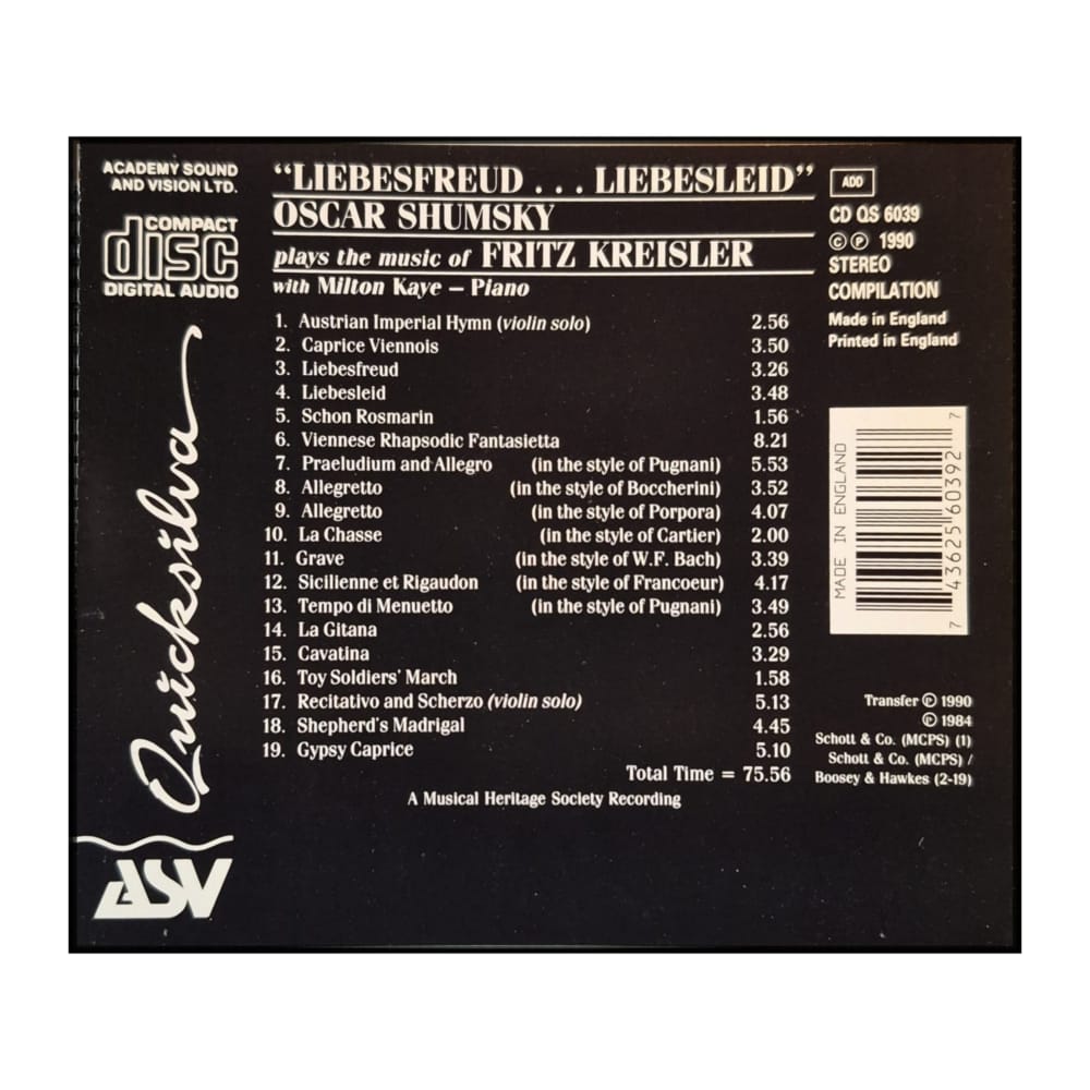 Oscar Shumsky: Plays The Music Of Fritz Kreisler