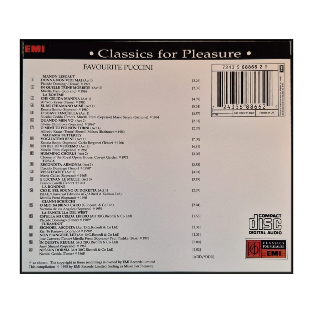 Favourite Puccini: 20 Best Loved Arias