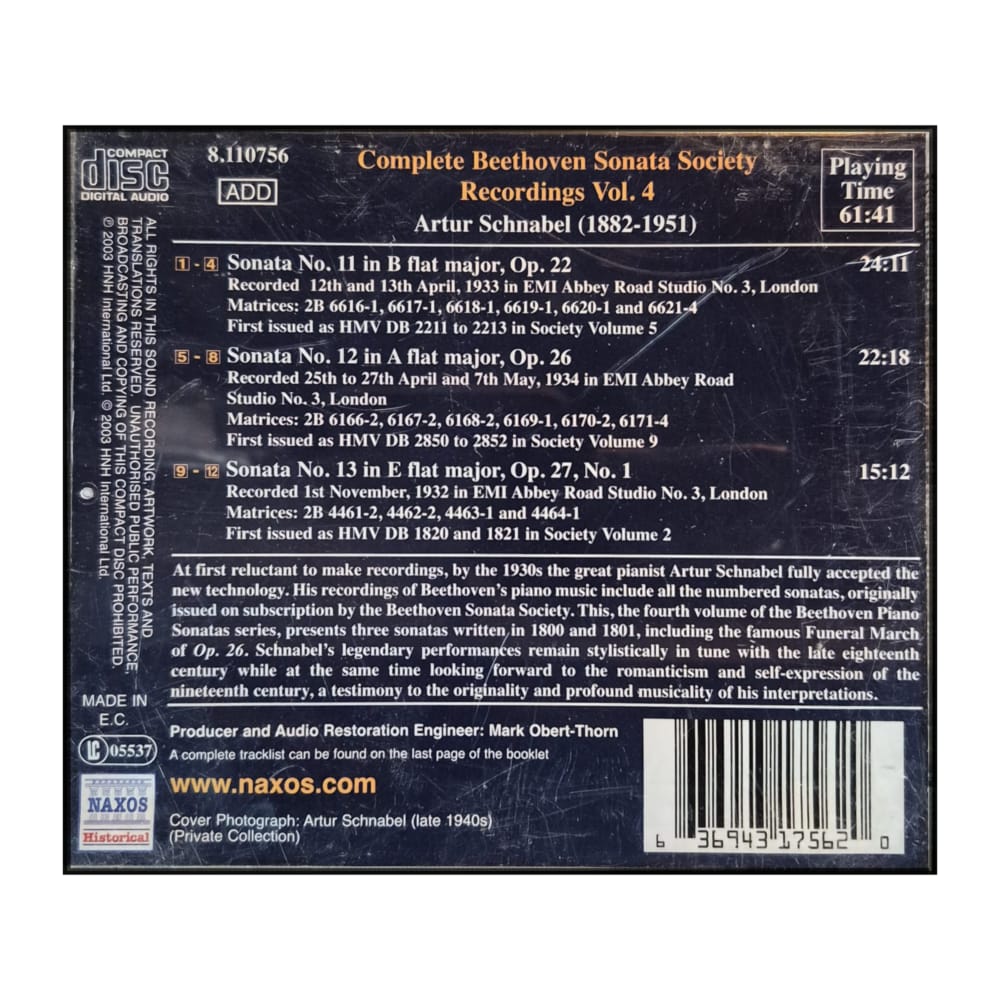 Ludwig Van Beethoven & Artur Schnabel: Piano Works V4