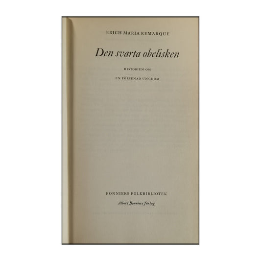 Erich Maria Remarque: Den Svarta Obelisken