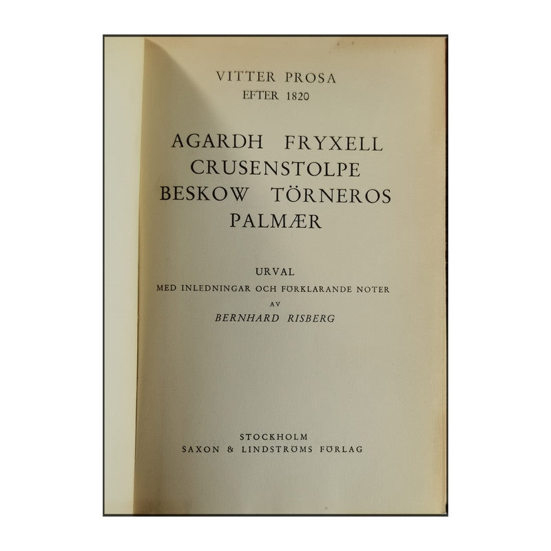 Bernhard Risberg: Vitter Prosa Efter 1820