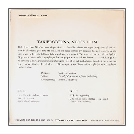 Taxi-Bröderna, Stockholm: 4 Sånger Från Tv-Programmet Hösten 1968