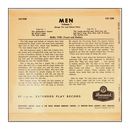 Burl Ives: Songs For And About Men Vol 1