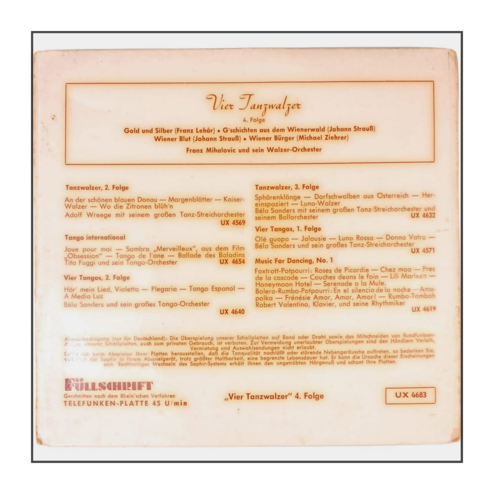 Franz Mihalovic Und Sein Walzerorchester: 4 Tanzwalzer