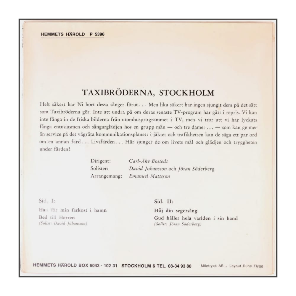 Taxi-Bröderna, Stockholm: 4 Sånger Från Tv-Programmet Hösten 1968