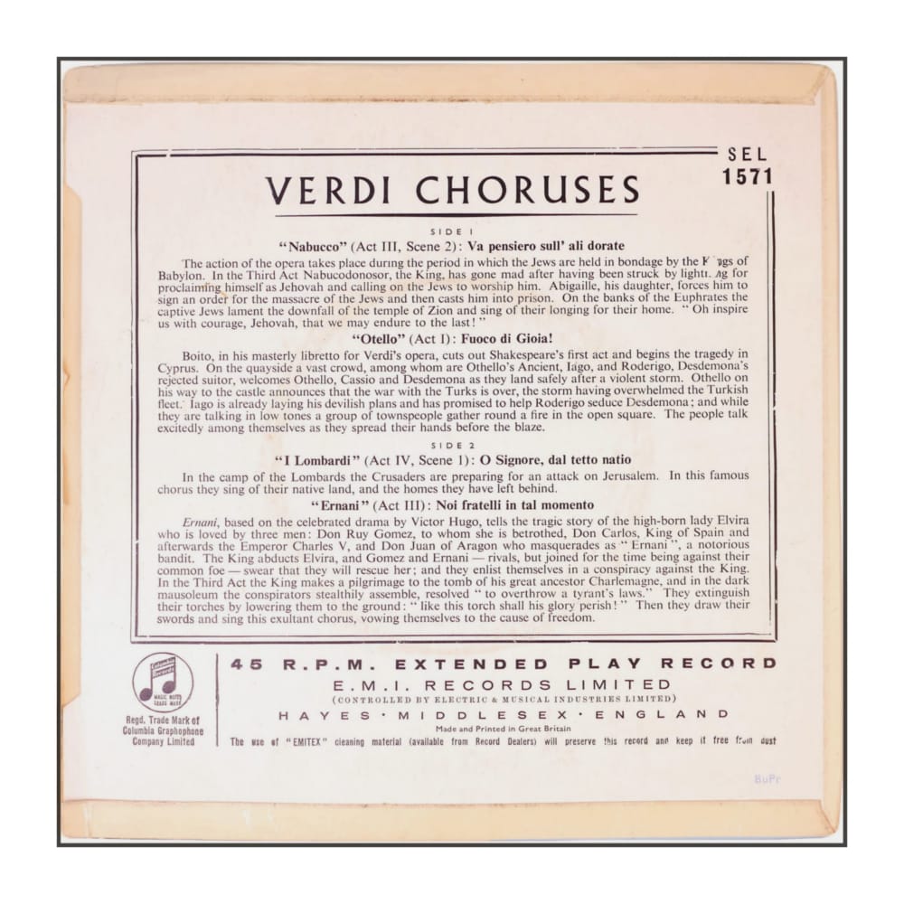 Choruses From Nabucco Otello I Lombardi And Ernani