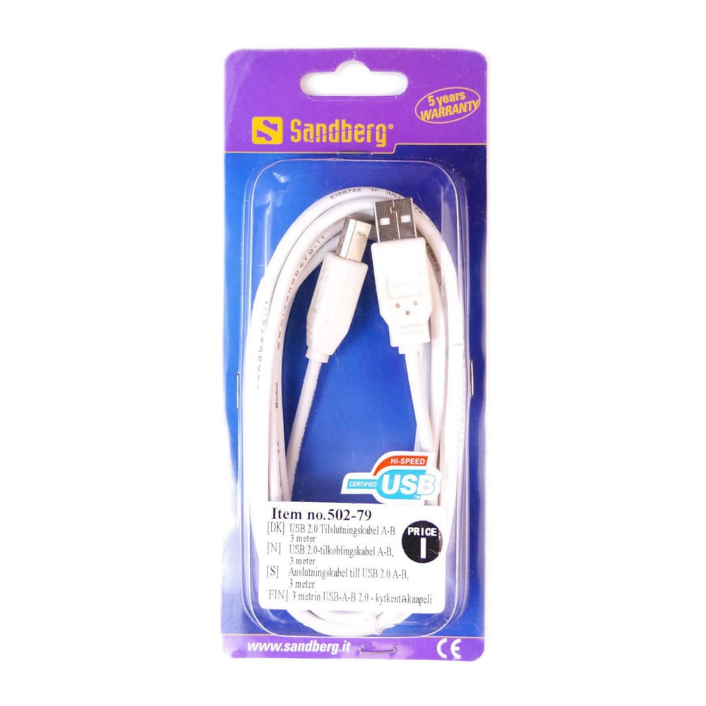 Usb A To Usb B Cable (3M) ( White) Sandberg