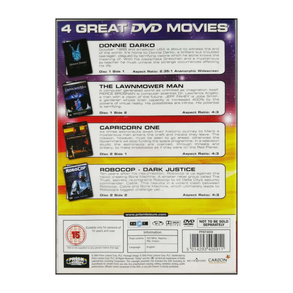Donnie Darko + The Lawnmower Man + Capricorn One + Robocop: Dark Justice