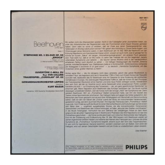 Ludwig Van Beethoven & Gewandhausorchester Leipzig & Kurt Masur: Symphonie Nr. 3 »Eroica« / Coriolan-Ouvertüre